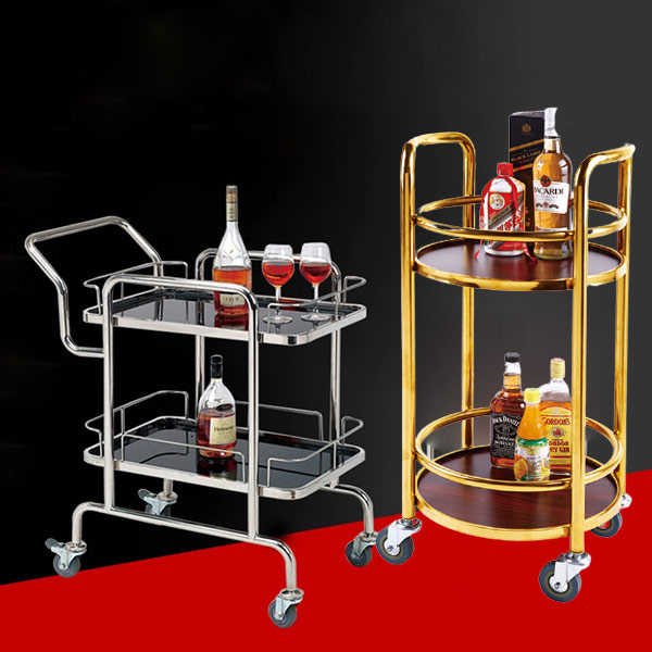 Xe phục vụ rượu vang 2 tầng inox
